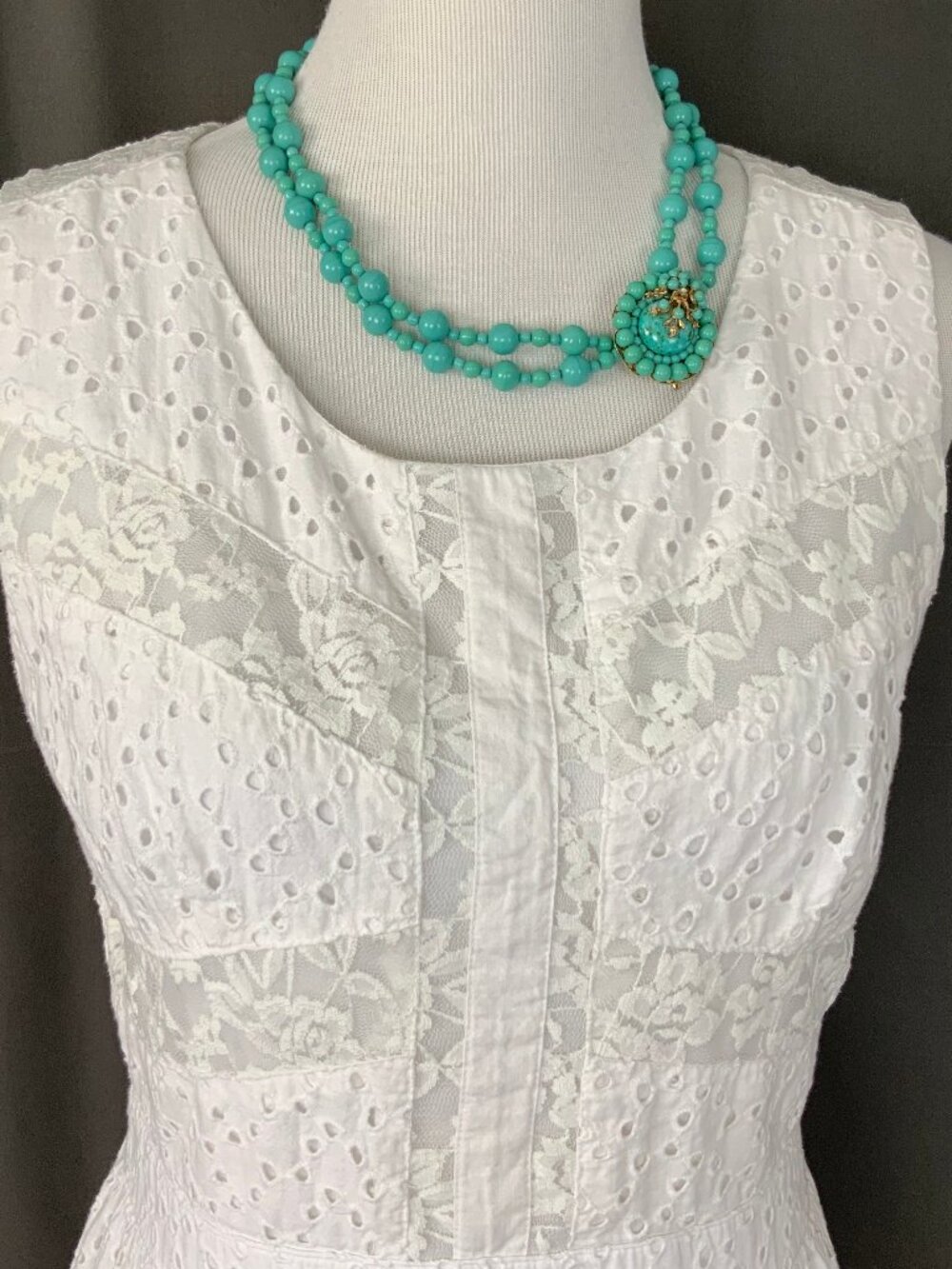Chris McLaughlin White Eyelet & Lace Cotton Dress Cottagecore Artsy Sz 12 - Picture 3 of 16